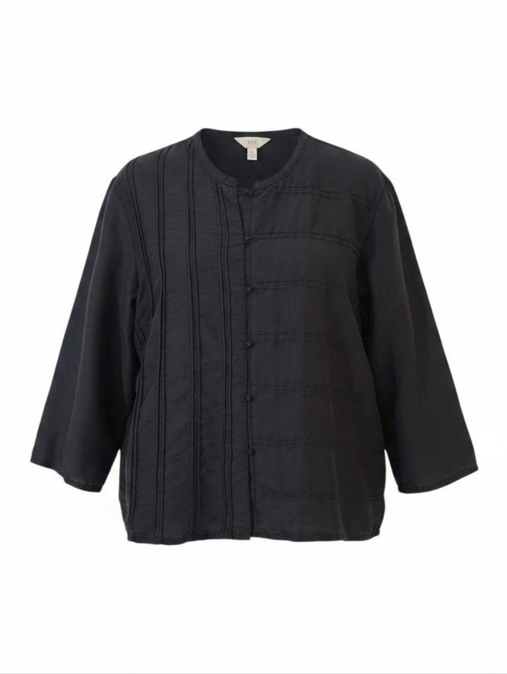 J. Jill Black Silk Quilted Madarin Collar 3/4 Sleeve Pankou Button Shirt Jacket